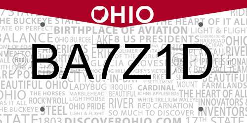 BA7Z1D Ohio License Plate