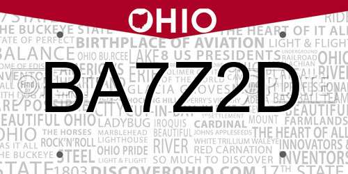 BA7Z2D Ohio License Plate