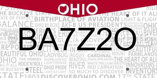 BA7Z2O Ohio License Plate