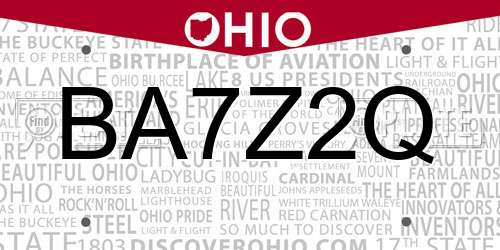 BA7Z2Q Ohio License Plate