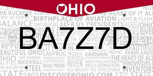 BA7Z7D Ohio License Plate