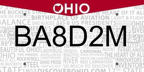 BA8D2M Ohio License Plate