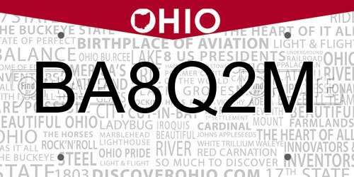 BA8Q2M Ohio License Plate