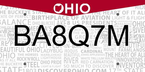 BA8Q7M Ohio License Plate
