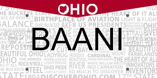 BAANI Ohio License Plate