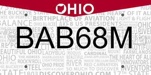 BAB68M Ohio License Plate