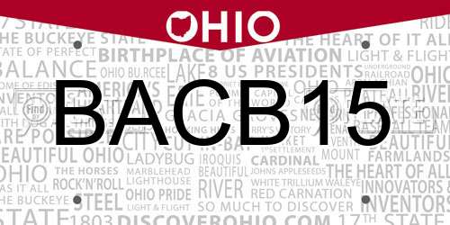 BACB15 Ohio License Plate