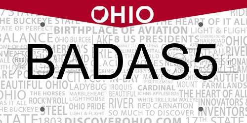 BADAS5 Ohio License Plate