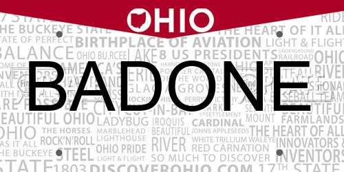 BADONE Ohio License Plate