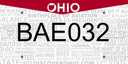 BAE032 Ohio License Plate