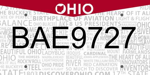 BAE9727 Ohio License Plate