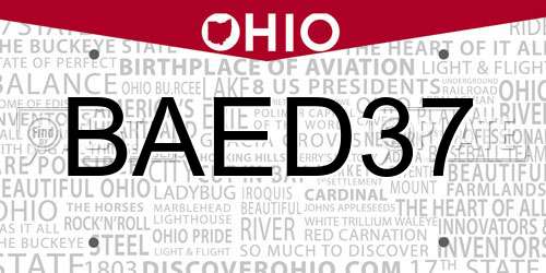 BAED37 Ohio License Plate