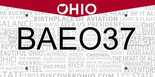 BAEO37 Ohio License Plate