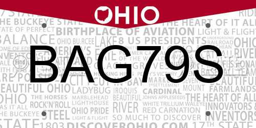 BAG79S Ohio License Plate