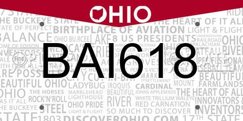 BAI618 Ohio License Plate
