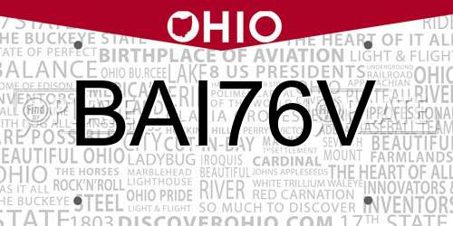 BAI76V Ohio License Plate