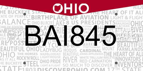 BAI845 Ohio License Plate