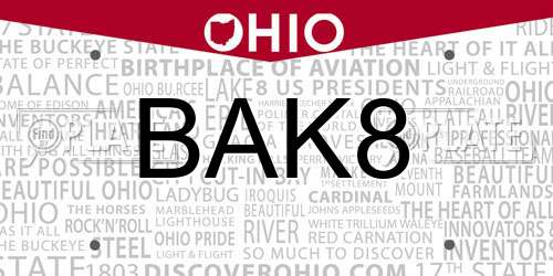 BAK8 Ohio License Plate
