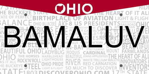 BAMALUV Ohio License Plate