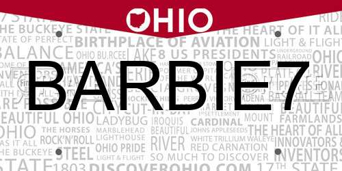 BARBIE7 Ohio License Plate