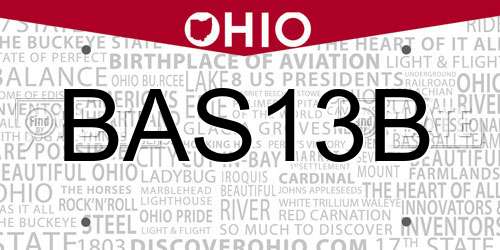 BAS13B Ohio License Plate