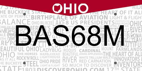 BAS68M Ohio License Plate