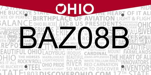 BAZ08B Ohio License Plate