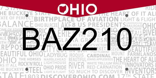 BAZ210 Ohio License Plate