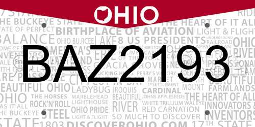 BAZ2193 Ohio License Plate