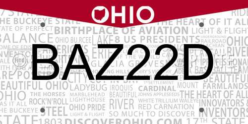 BAZ22D Ohio License Plate