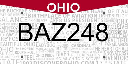 BAZ248 Ohio License Plate
