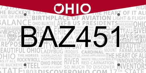 BAZ451 Ohio License Plate