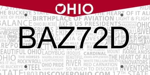 BAZ72D Ohio License Plate