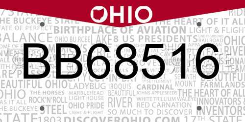 BB68516 Ohio License Plate