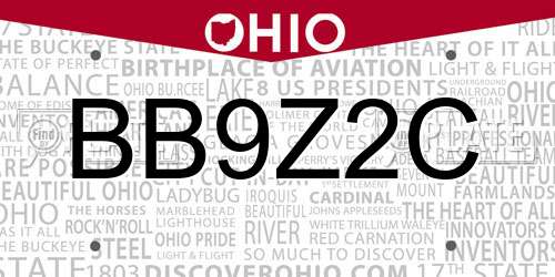 BB9Z2C Ohio License Plate