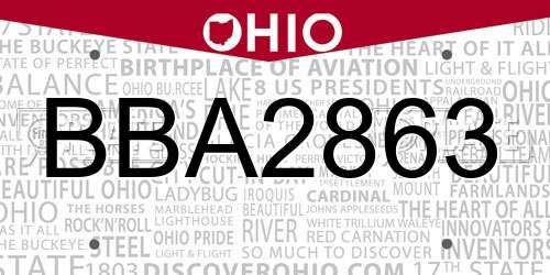 BBA2863 Ohio License Plate