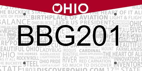 BBG201 Ohio License Plate