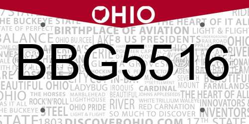 BBG5516 Ohio License Plate