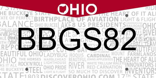 BBGS82 Ohio License Plate