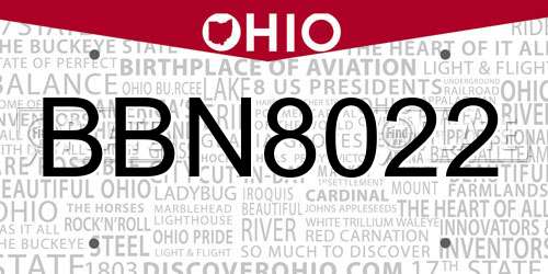 BBN8022 Ohio License Plate