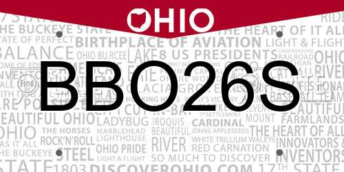 BBO26S Ohio License Plate