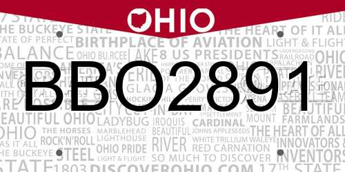 BBO2891 Ohio License Plate