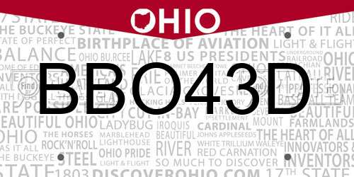 BBO43D Ohio License Plate