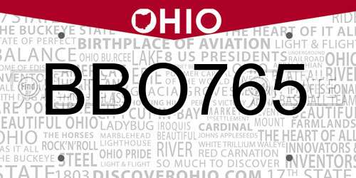 BBO765 Ohio License Plate