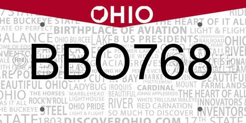 BBO768 Ohio License Plate