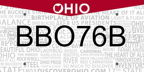 BBO76B Ohio License Plate