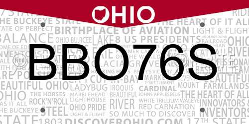 BBO76S Ohio License Plate