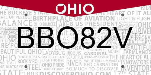 BBO82V Ohio License Plate
