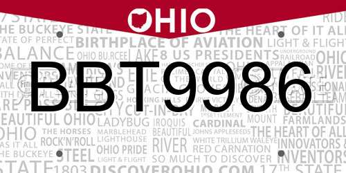 BBT9986 Ohio License Plate