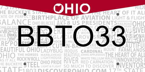 BBTO33 Ohio License Plate